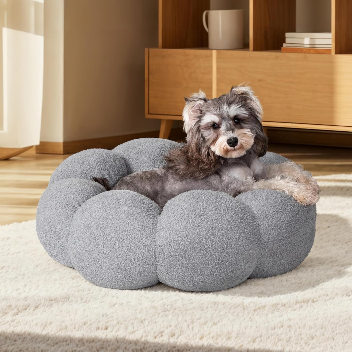 Fluffy Flower Pet Bed With Plush Design And Non Slip Base