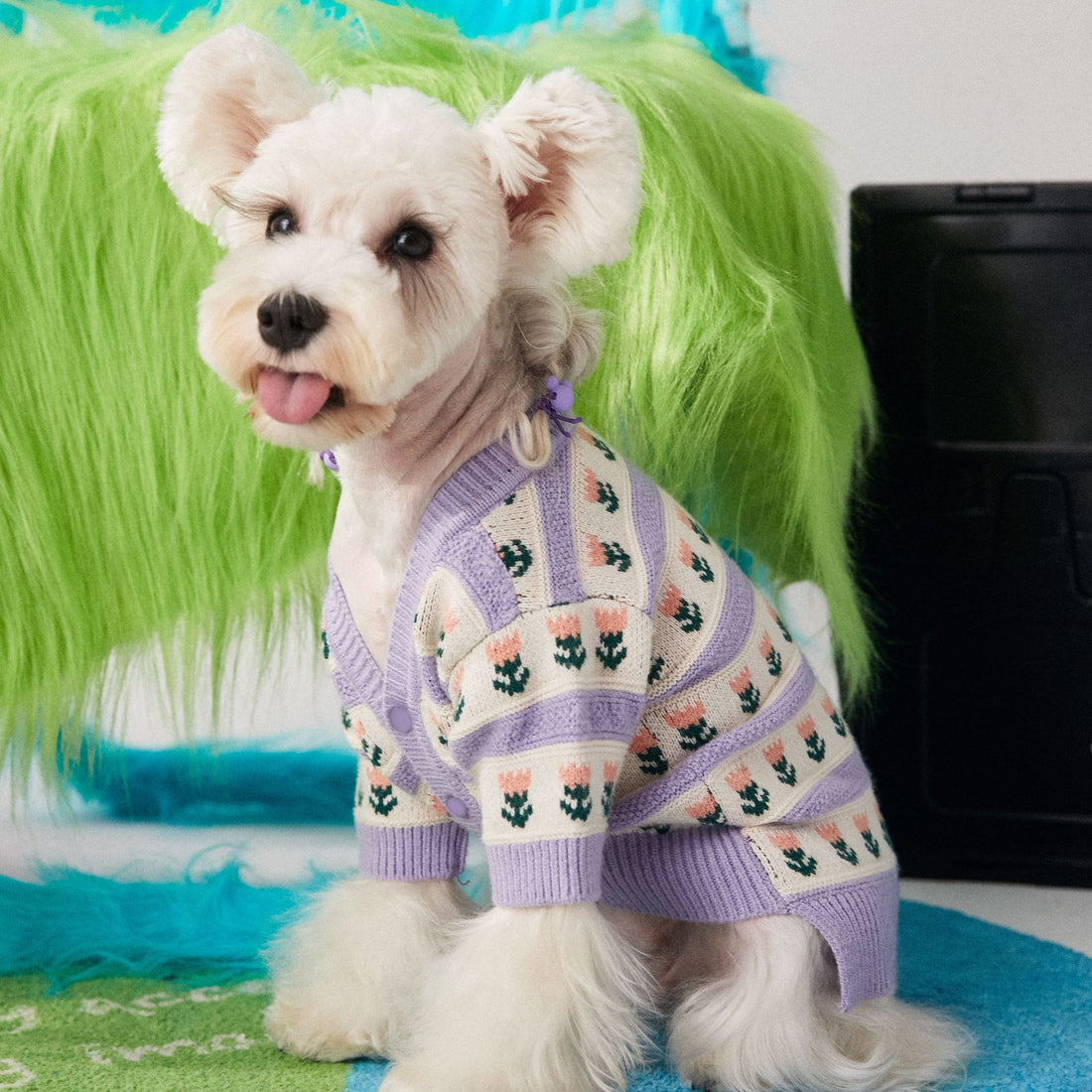 Purple Flower Pet Sweater Cardigan For Warmth And Style