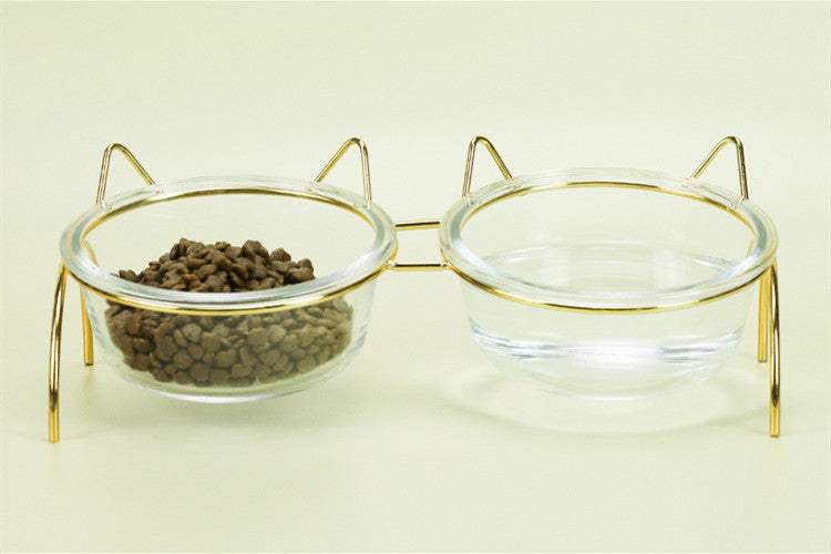 Glass Pet Feeding Bowl With Metal Rack For Food And Water For Small Pets