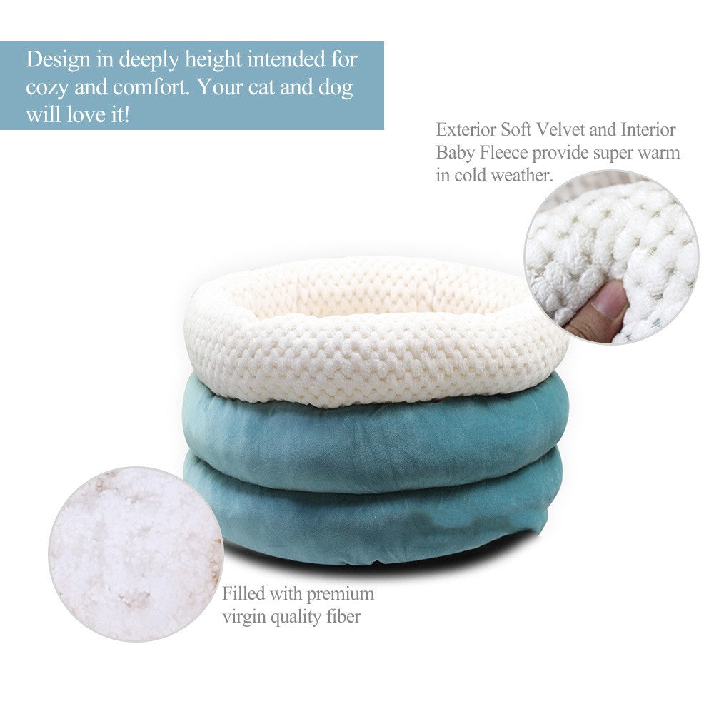 Semi Closed Round Ice Velvet Pet Bed For Deep Sleep