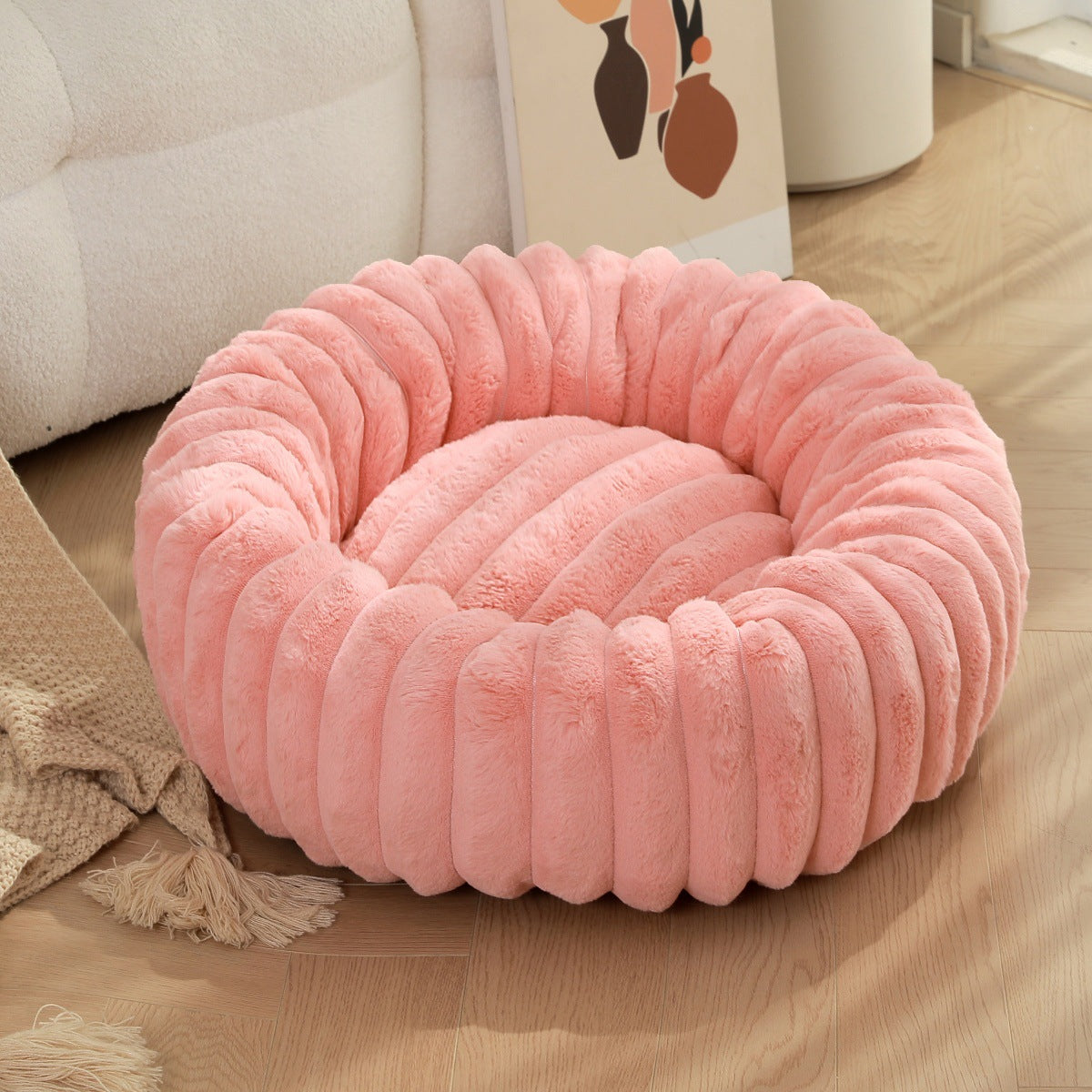 Thick Plush Round Pet Bed For Warm And Cozy Sleep