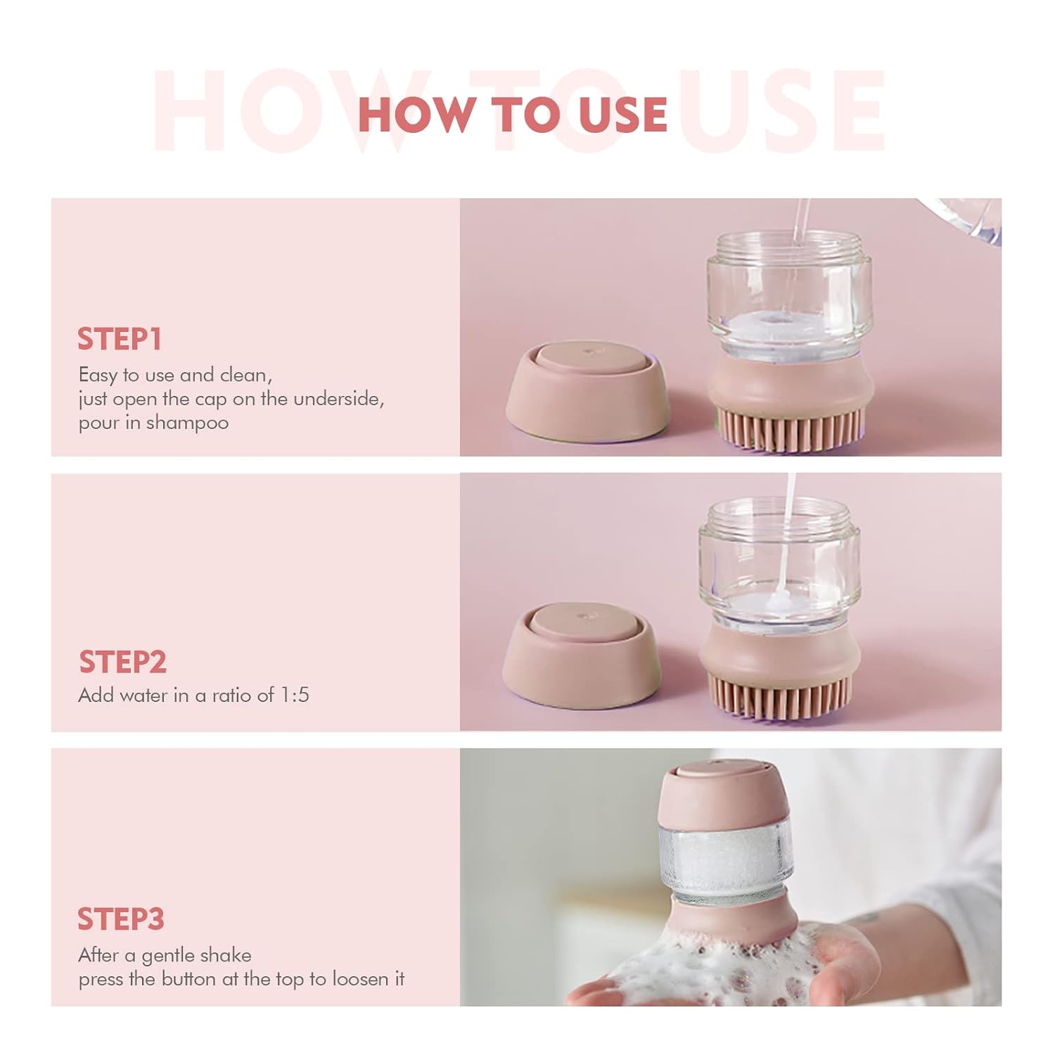 Silicone Pet Bath Brush With Shampoo Dispenser And Massage Cleaning Heads