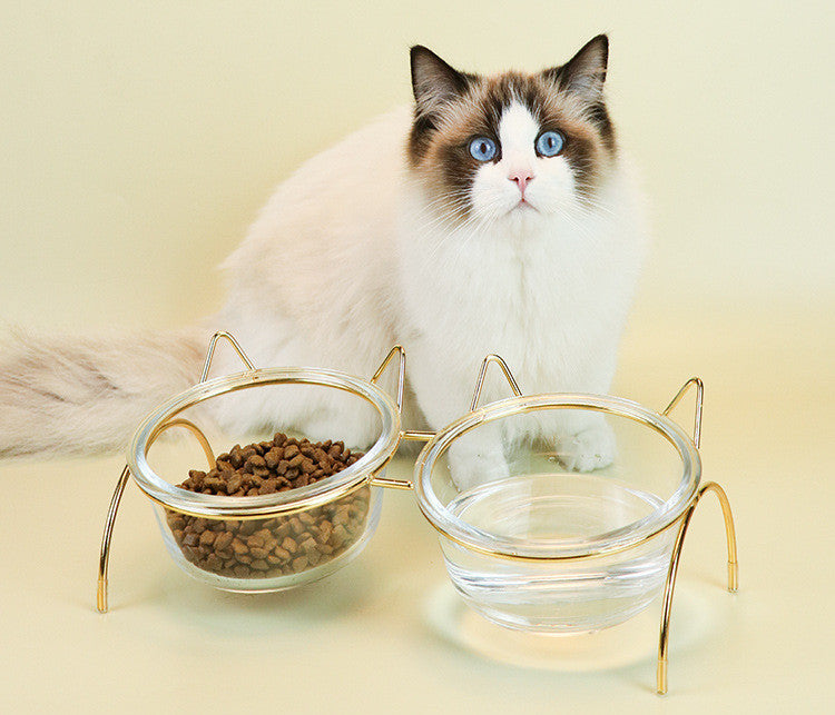 Glass Pet Feeding Bowl With Metal Rack For Food And Water For Small Pets