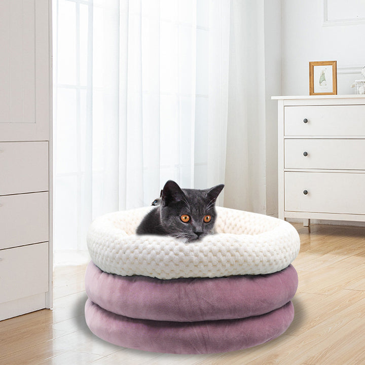 Semi Closed Round Ice Velvet Pet Bed For Deep Sleep
