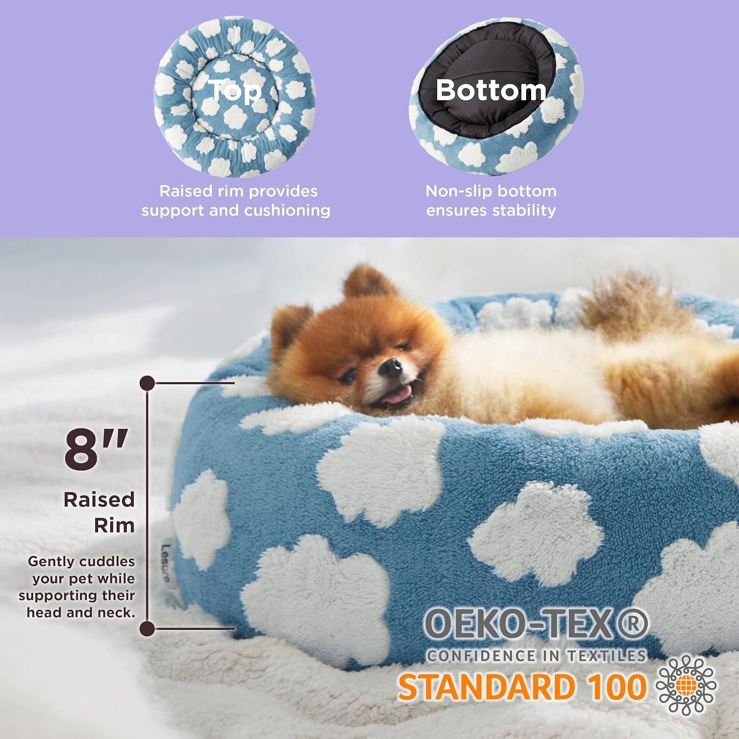 Round Calming Pet Bed With Plush Design And Anti Slip Base