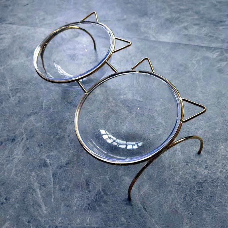 Glass Pet Feeding Bowl With Metal Rack For Food And Water For Small Pets