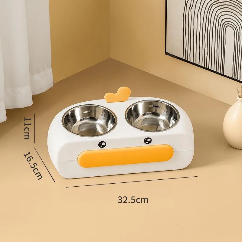 Duck Design Pet Double Bowl Feeder Tray For Food And Water For Small Pets
