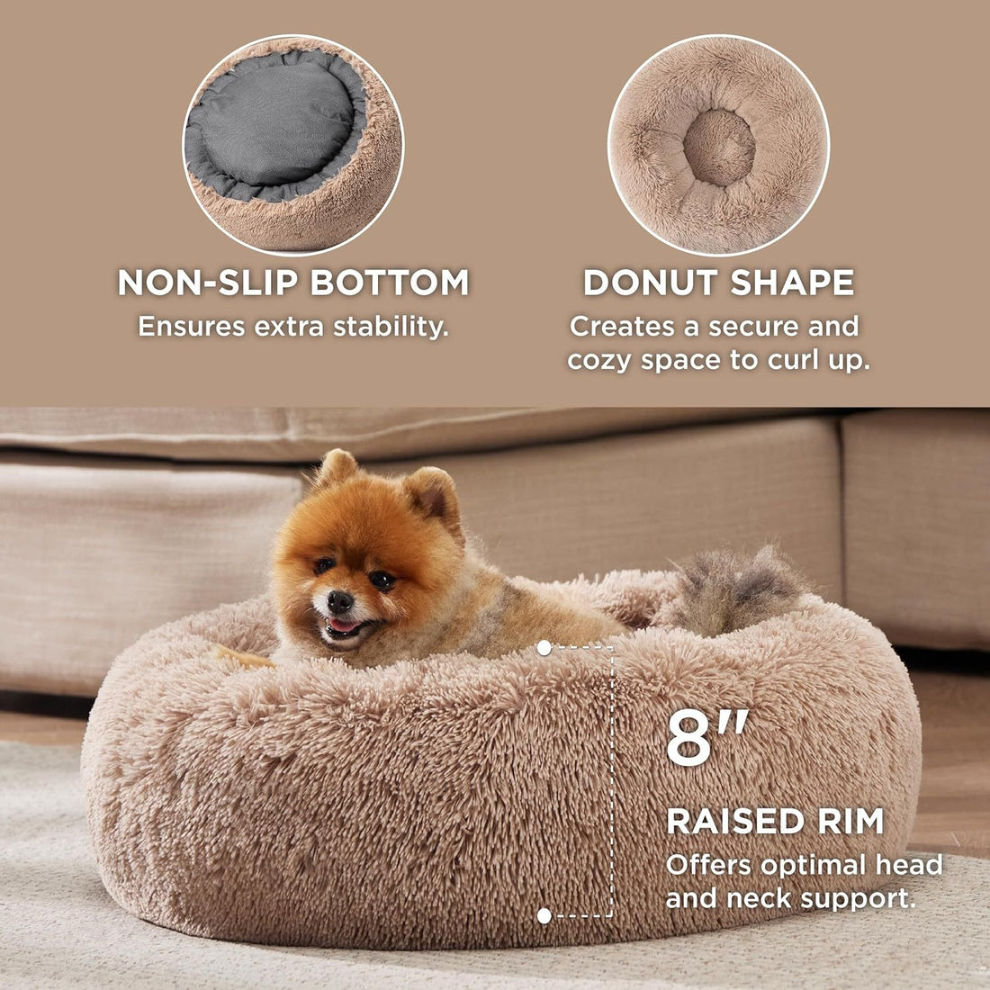 Non Slip Round Fluffy Plush Pet Bed For Indoor Comfort