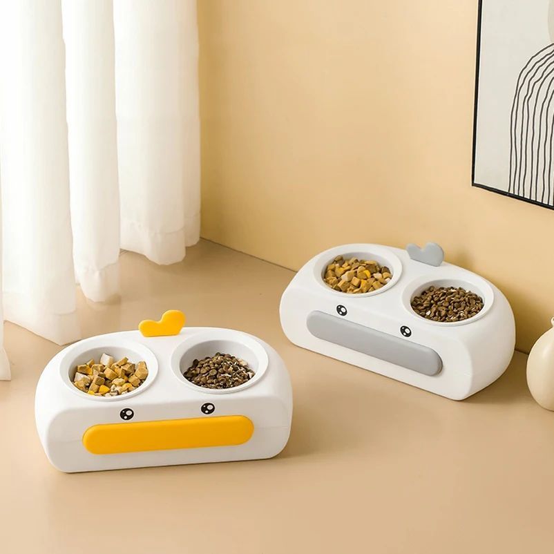 Duck Design Pet Double Bowl Feeder Tray For Food And Water For Small Pets
