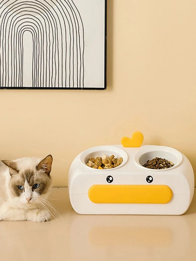 Duck Design Pet Double Bowl Feeder Tray For Food And Water For Small Pets