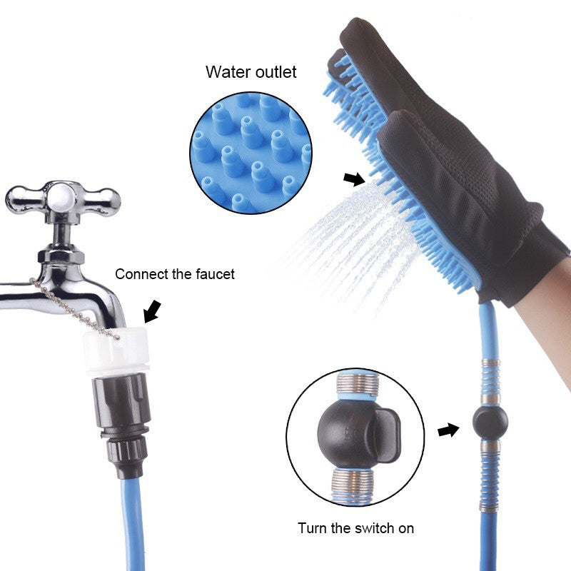 Five Finger Pet Shower Glove With Hose Spray And Massage Brush