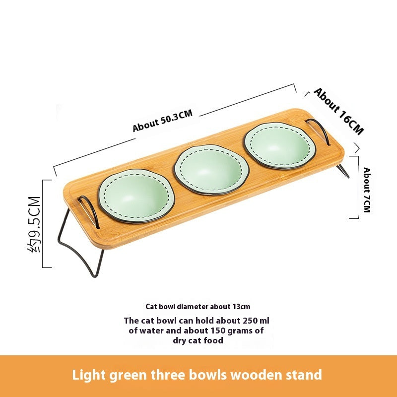 Multi Functional Pet Feeding Rack With Ceramic Anti Spill Cat Bowl