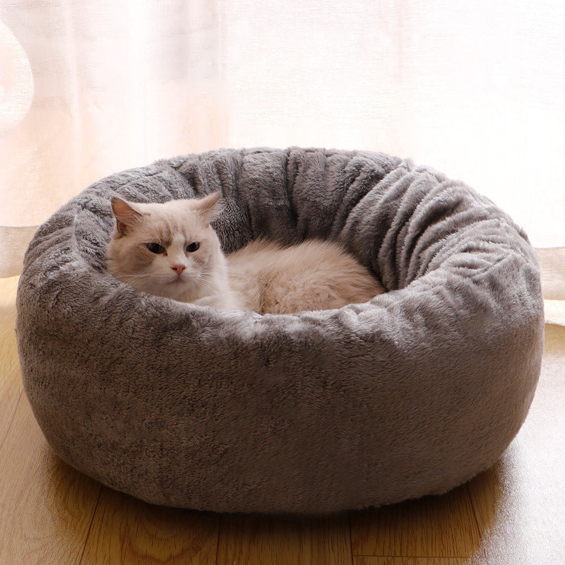 Long Plush Donut Pet Bed For Warm And Comfortable Sleep